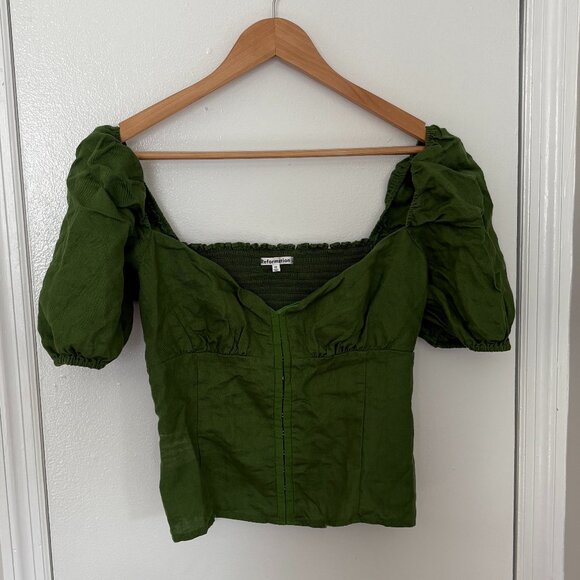 Reformation Tops - Reformation Bubble Sleeve Top, Forest Green